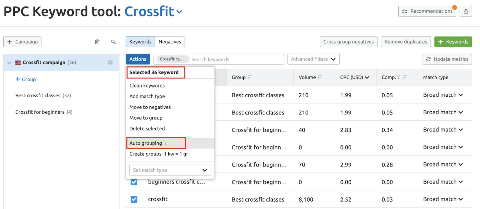 Adding Keywords and Ad Groups to PPC Keyword Tool image 3